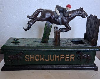 Show Jumper Horse Mechanical Bank  Cast Iron Home Collectible Shop Decor