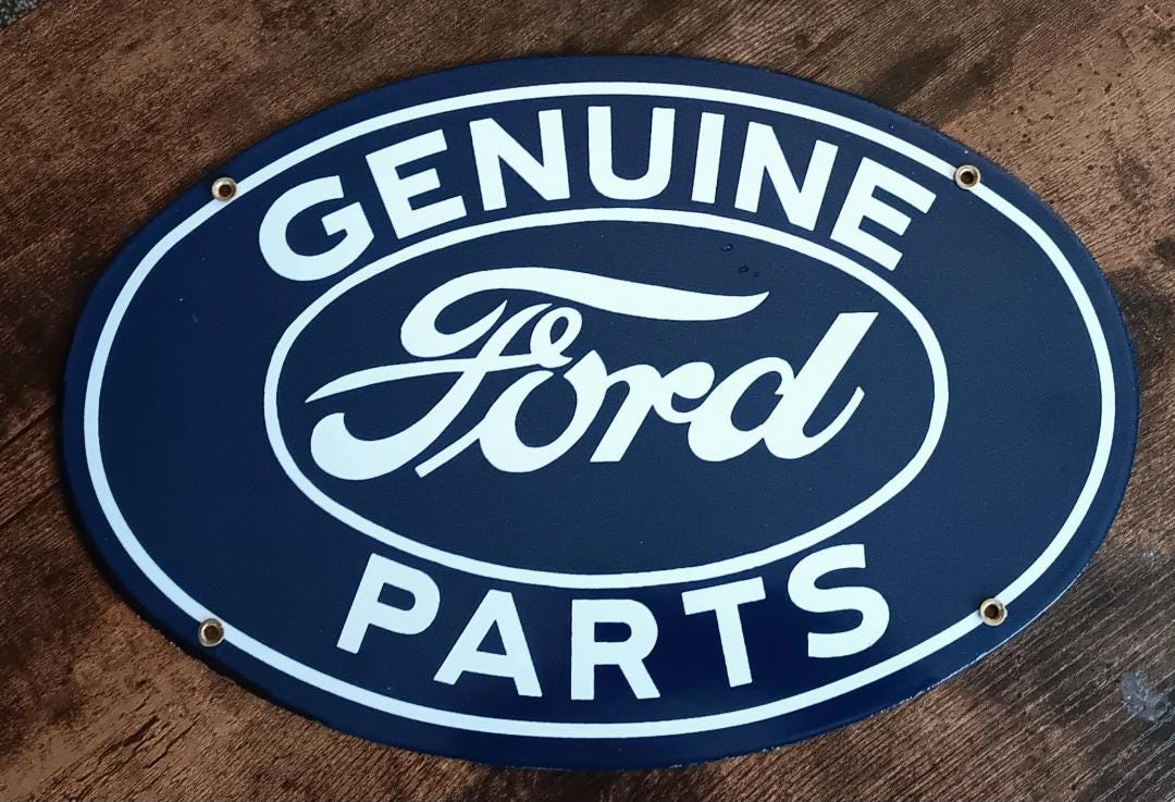 Genuine Ford Parts 16 Inch Porcelain Sign Home Office Garage Shop