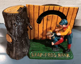 Leaping Frog Heavy Cast Iron Bank Home Gift Shop Decor