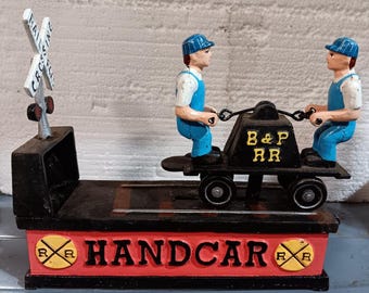 Hand Car RR  Heavy Cast Iron Bank Home Gift Shop Decor