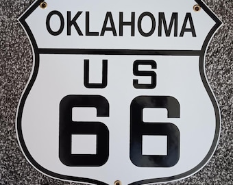 Letrero de porcelana con escudo de la Ruta 66 de Oklahoma. Servicio de decoración para el hogar, la oficina, el garaje, la tienda y el bar.