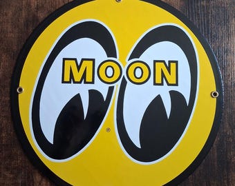 Letrero de porcelana Moon Eyes para decoración de pared en el hogar, la oficina, el garaje o el taller.