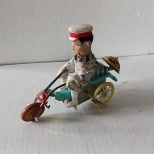 Tin Wind Up Boy Trike Works!   Desk Table Collectible