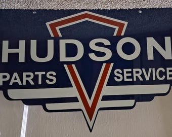 Letrero grande de metal pesado de 29 pulgadas de Hudson Parts Service, de una sola cara, para gasolinera, cabaña, hogar, garaje o taller.