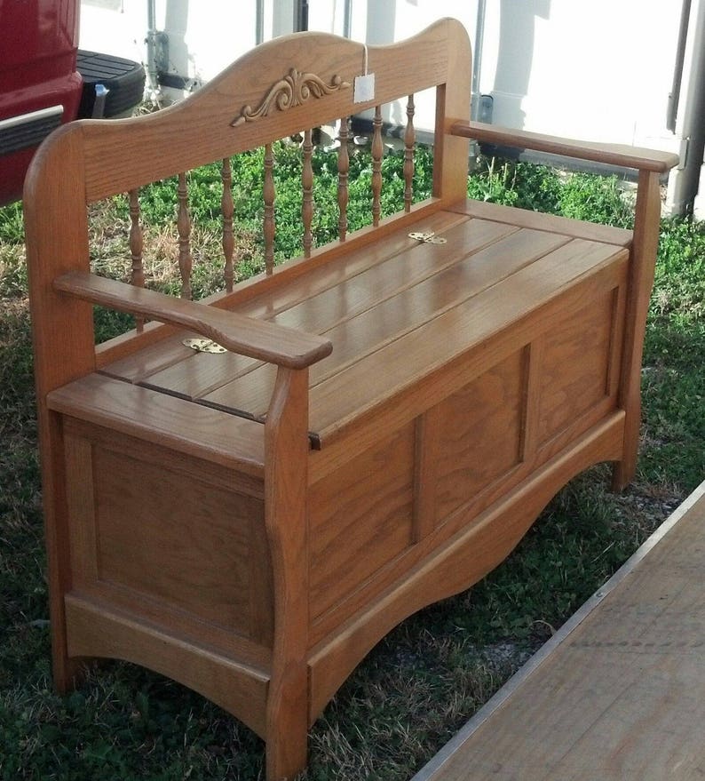 New Solid Oak Deacon Bench Storage Hand Made Cabin Entry Way | Etsy