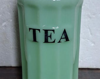 Bote de té de vidrio color jade con tapa de 12,7 cm (5 pulgadas). Ideal para la cocina, el hogar y la oficina. Regalo coleccionable.