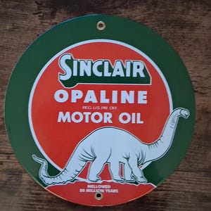 Letrero de porcelana de 8.75 pulgadas de aceite de motor Sinclair Opaline para decoración de pared de taller, hogar, oficina o garaje