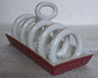Soporte para tostadas de porcelana y vidrio rojo, ideal para la cocina, el hogar o la oficina. Regalo coleccionable.
