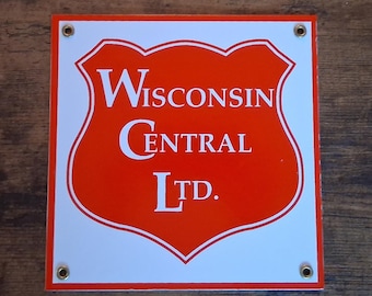 Wisconsin Central RR Porcelain Sign Building  Home Office Garage Shop Bar Decor