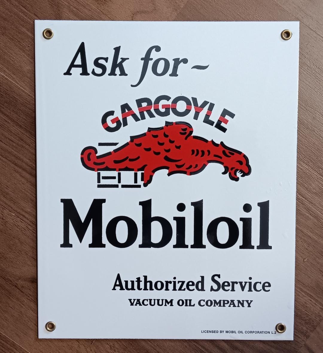 Gargoyle Mobiloil Porcelain Sign Home Office Garage Shop Wall