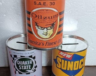 Oil Cans Banks Mini THREE  Empty  Home Office Garage  Decor
