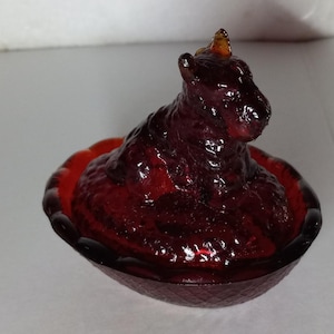 Scottie Dog On Nest Salt Red Glass Home Office Gift Collectible