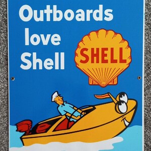 Shell Outboards Porcelain Sign Boat Motor Home Office Garage Shop Bar Decor