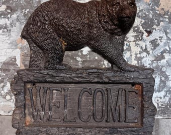 Welcome Bear Cast Iron Sign Collectible Wall  Decor