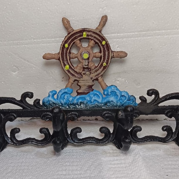 Ship Wheel  with Hooks  Cast Iron  Office Home Wall Decor