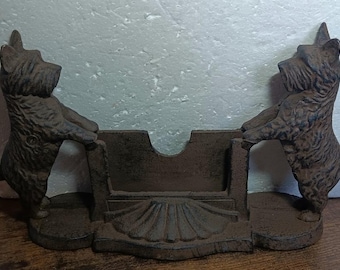 Scottie Dogs Business Card Holder  Cast Iron Gift Home Desk Office Collectible