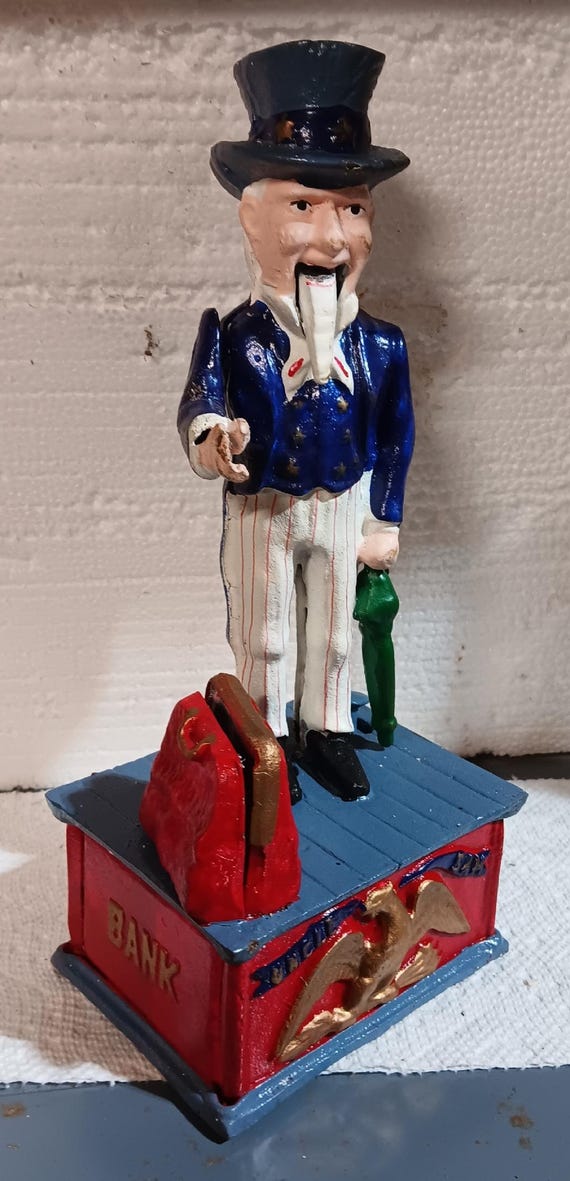 Uncle Sam USA Mechanical Bank Cast Iron Home Collectible Shop