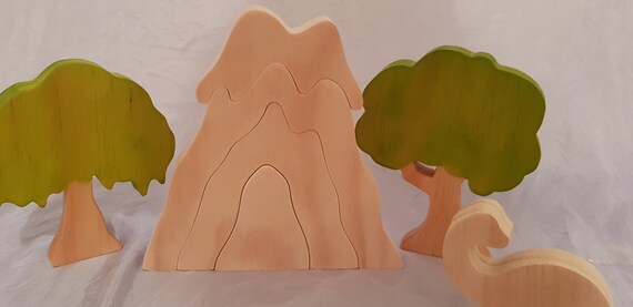 wooden volcano toy