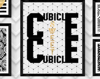 CUBICLE Sweet Cubicle Art Print 2, CUBICLE ART Print 2, Arte de pared de cubículo, Impresión de cubículo digital, Impresión de oficina en blanco y negro, Arte de oficina de cubículo
