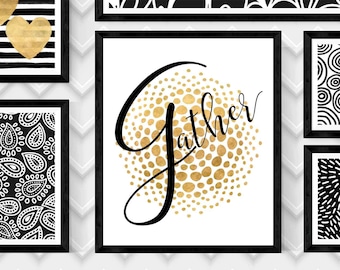 GATHER ART, Black and White Print,Gather Wall Art,THANKSGIVING,Digital Download Poster,Digital,Scandinavian Art Print, Nordic Digital Print