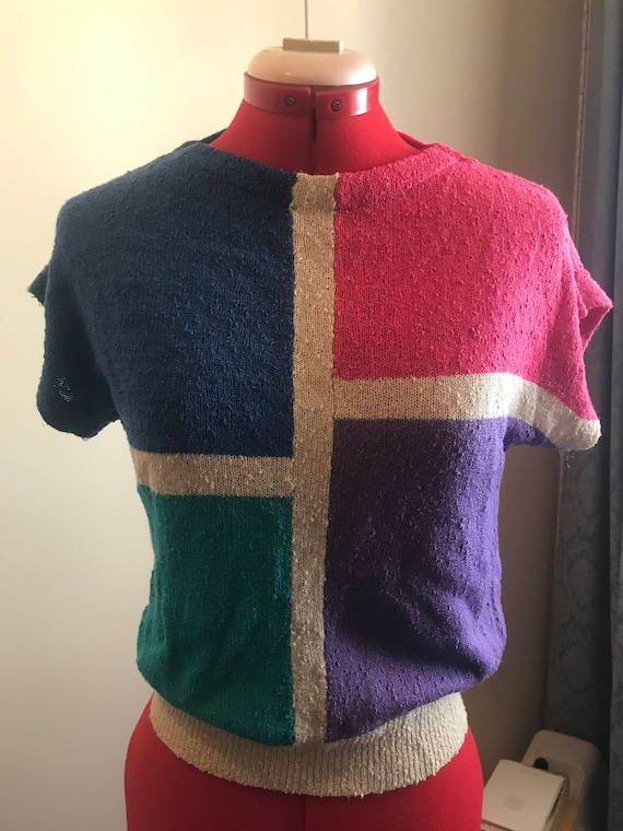 Vintage knit colour block top