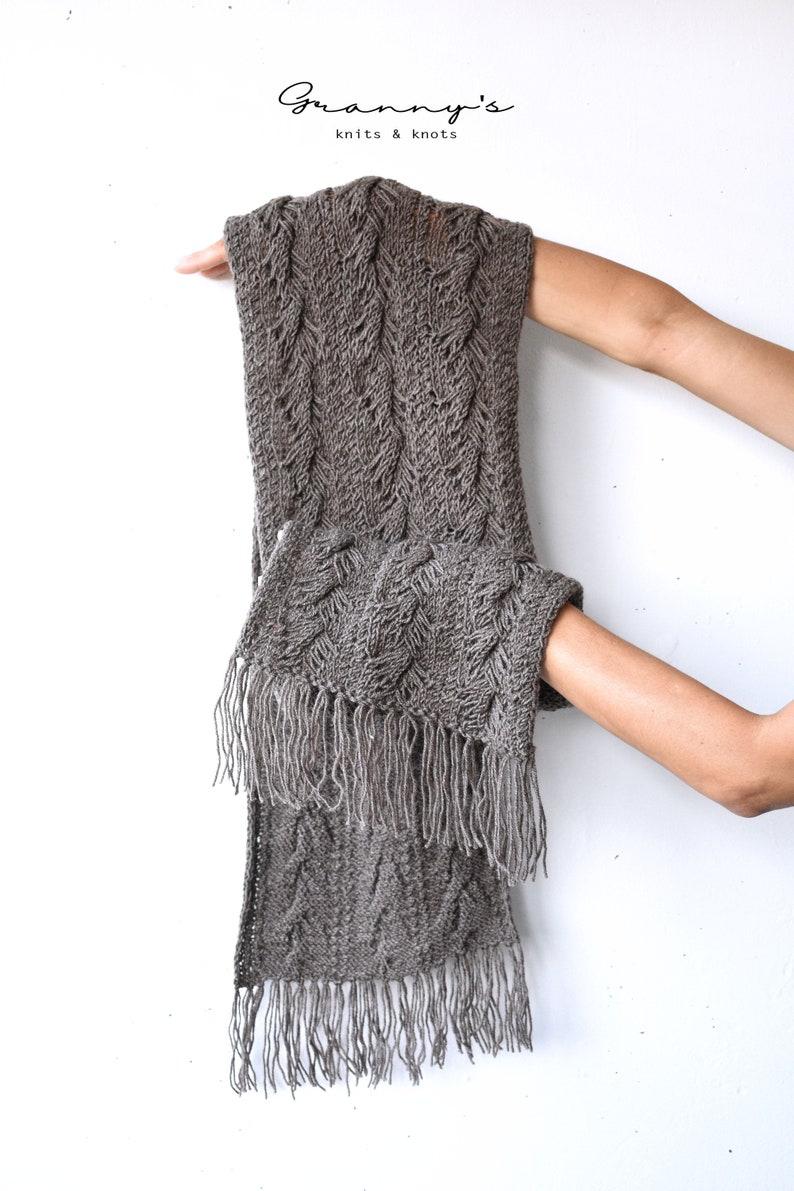 Unisex Long Wool Hand Knit Scarf Cable Hand Knit Scarf With Fringes Soft Fringed Muffler Long Wool Muffler Gift For Her Gift For Him