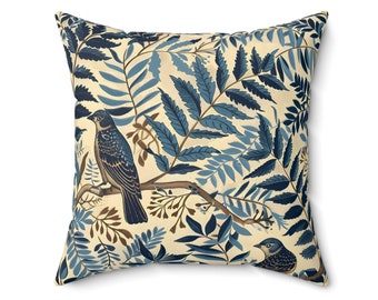 Almohada de pájaro William Morris inspirado cojín pájaros caprichosos jardín floral encanto retro casa decoración casa de campo