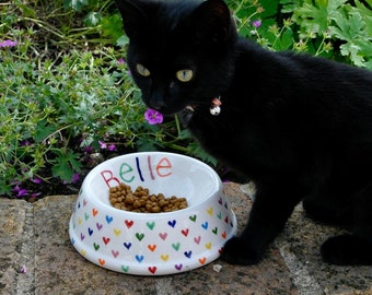 Dog or Cat Bowl Love Hearts - can be Personalised - Hand Painted