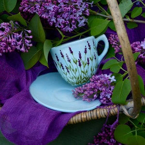 Lavender Cup and Saucer - can be Personalised - Hand Painted