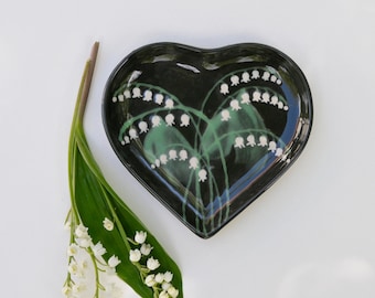 Lily of the Valley Heart Dish - can be Personalised - Hand Painted