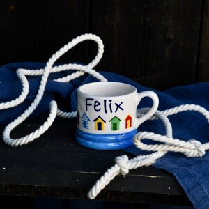 Beach Huts Little Mug can be Personalised Hand Painted Personalised