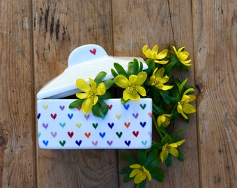 Love Hearts Butter Dish - can be Personalised - Hand Painted