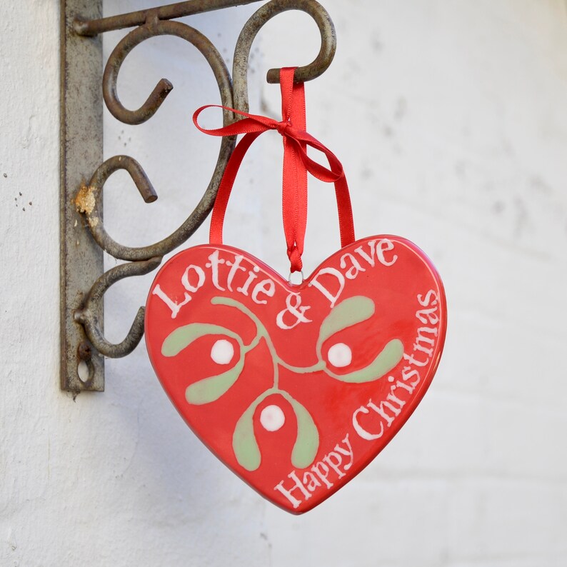 Personalised Red Mistletoe Heart Hand Painted image 3