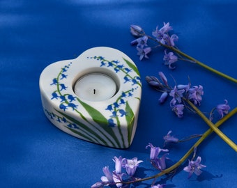 Bluebell Heart Tealight holder - Hand Painted