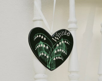 Lily of the Valley Heart Decoration - can be Personalised - Hand Painted