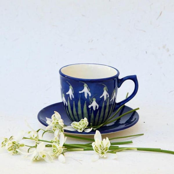 Snowdrop Cup and Saucer - can be Personalised - Hand Painted