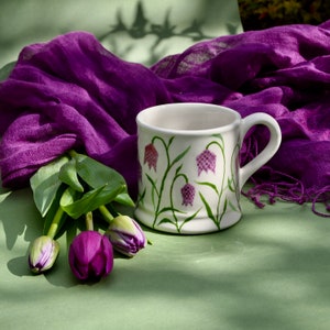 Snakes Head Fritillary Country Mug can be Personalised Hand Painted image 1