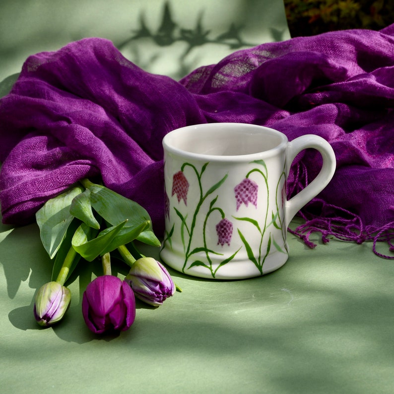 Snakes Head Fritillary Country Mug can be Personalised Hand Painted image 1