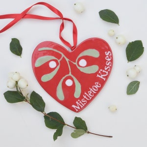 Personalised Red Mistletoe Heart Hand Painted image 6
