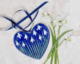 Snowdrop Heart Decoration - can be Personalised - Hand Painted