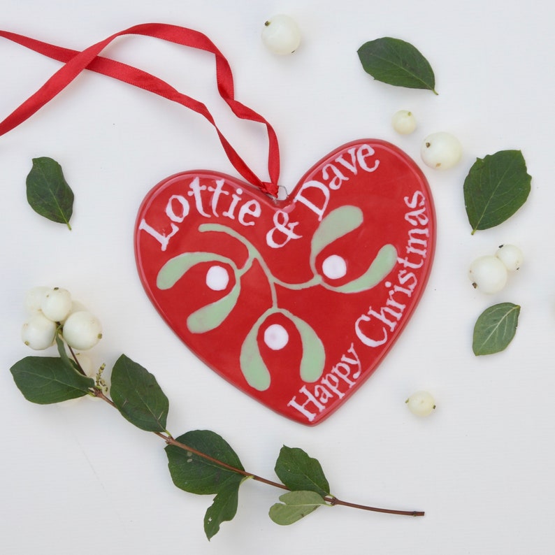 Personalised Red Mistletoe Heart Hand Painted image 5