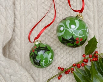 Holly and Mistletoe Bauble - can be Personalised - Hand Painted