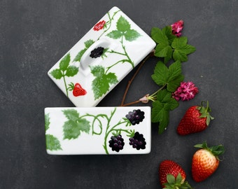 Wild about Berries Butter Dish - Hand Painted
