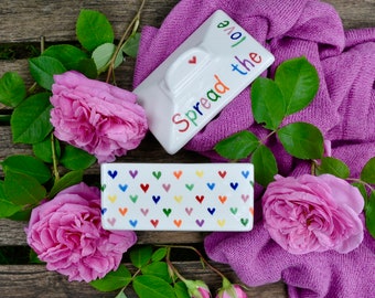 Love Hearts Butter Dish - can be Personalised - Hand Painted