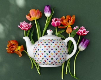 Love Hearts Teapot - can be Personalised - Hand Painted