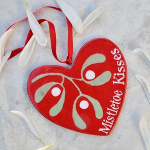 Personalised Red Mistletoe Heart Hand Painted image 4