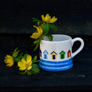 Beach Huts Little Mug can be Personalised Hand Painted Not Personalised
