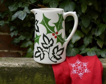 Christmas Holly & Ivy Farmhouse Jug - can be Personalised - Hand Painted