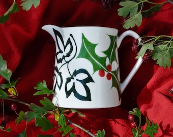 Christmas Holly & Ivy Milk Jug - can be Personalised - Hand Painted