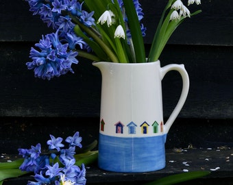 Beach Hut Farmhouse Jug - can be Personalised - Hand Painted